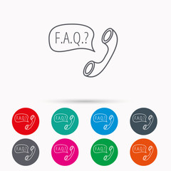 FAQ service icon. Support speech bubble sign.