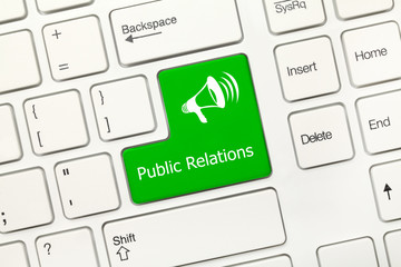 White conceptual keyboard - Public Relations (green key with meg