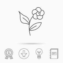 Flower with petals icon. Plant and leaves sign.