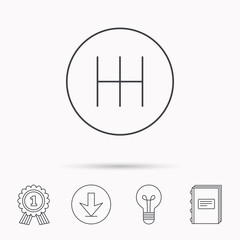 Manual gearbox icon. Car transmission sign.