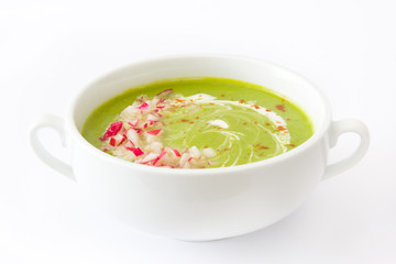 cream peas with radishes isolated white background