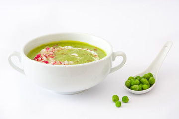 cream peas with radishes isolated white background