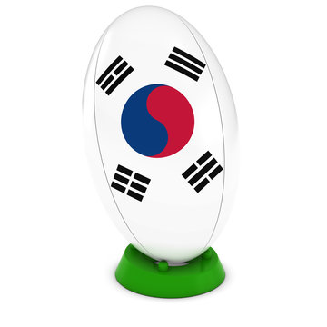 South Korea Rugby - South Korean Flag on Standing Rugby Ball