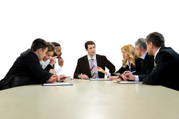 Businesspeople sitting at the table. Business meeting on white background. Teamwork as it is....