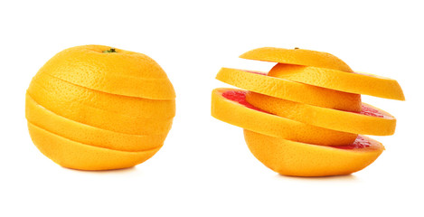 Fototapeta na wymiar Fresh grapefruit cut in slices isolated over the white background