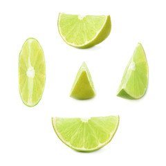 Slice section of lime isolated over the white background, set of different foreshortenings