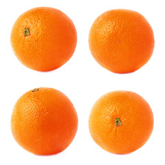 Set of orange fruit isolated over the white background, four different foreshortenings