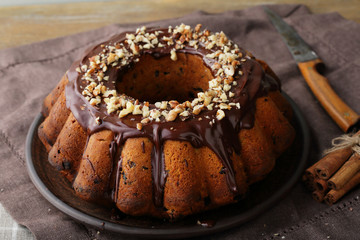 cake with chocolate and nuts