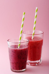 two glasses with fruits smoothie