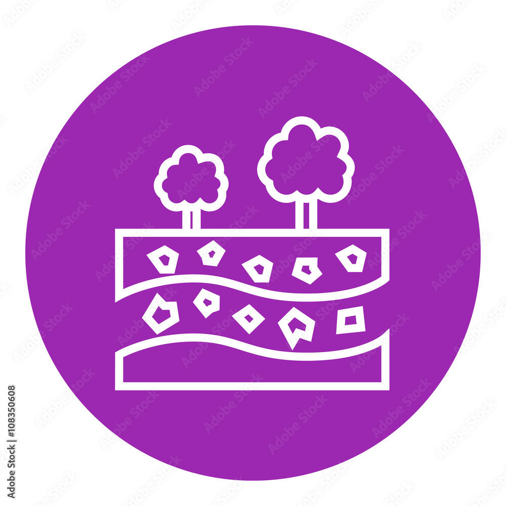 Poster cut of soil with different layers and trees on top line icon.