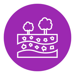 Cut of soil with different layers and trees on top line icon.
