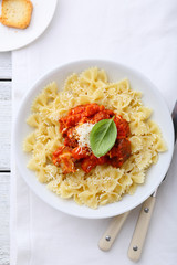 italian pasta with sauce in bowl