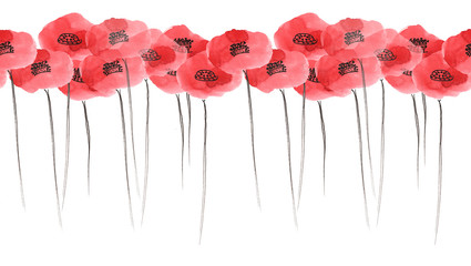 seamless pattern - poppies, painted by hand with watercolors