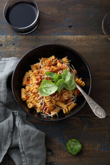 italian pasta bolognese with wine