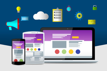 Flat laptop, phone and tablet. Material Design Icons. Flat seo icons. Web sites and applications.