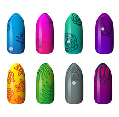 set of colored painted nails. manicure. nail polish.