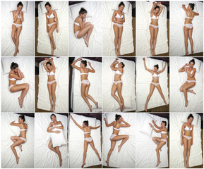 Sleeping positions. Young woman in white underwear sleeping