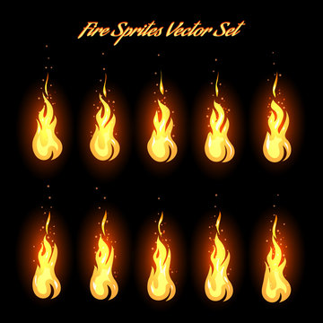 Fire animation frames icons or fire sprites vector illustration