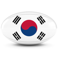 South Korea Rugby - South Korean Flag on Rugby Ball on White