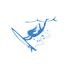 Girl With Surf Under Wave Print