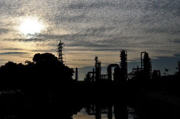 silhouettes of factories in Wakayama, Japan
