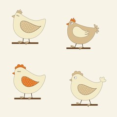 Set of cute stylized chicken