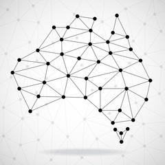 Abstract polygonal Australia map with dots and lines, network connections, vector illustration