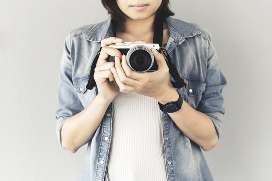 hipster traveler photographer girl