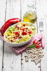 salad with beans lettuce capsicum and hot chili pepper