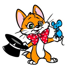 Cat magician cartoon illustration isolated image animal character

