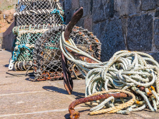 Crab traps in harbour of the Sark Island, Guernsey, Channel Islands