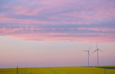 Fototapeta na wymiar Aeolian field and wind turbines