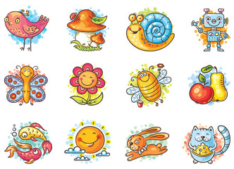 Set of cartoon elements for kids designs