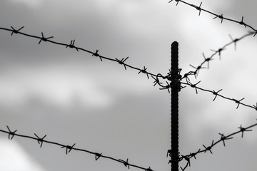 design from a barbed wire against the cloudy sky