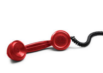 Red telephone receiver (isolated) with shadow