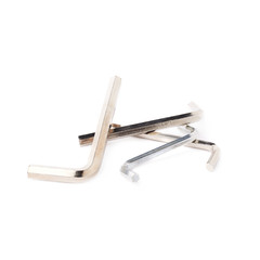 Pile of hex metal allen keys over white isolated background