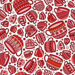 Seamless pattern with teacups. Doodle style