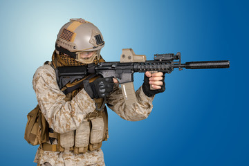 Fototapeta premium Modern soldier with rifle