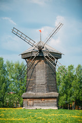 Old Wooden Windmill in Suzdal, Russia. Summer Spring Season