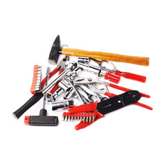 Set of tools over white isolated background