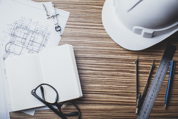 Project drawings and tools, close up