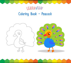 Peacock coloring book educational game