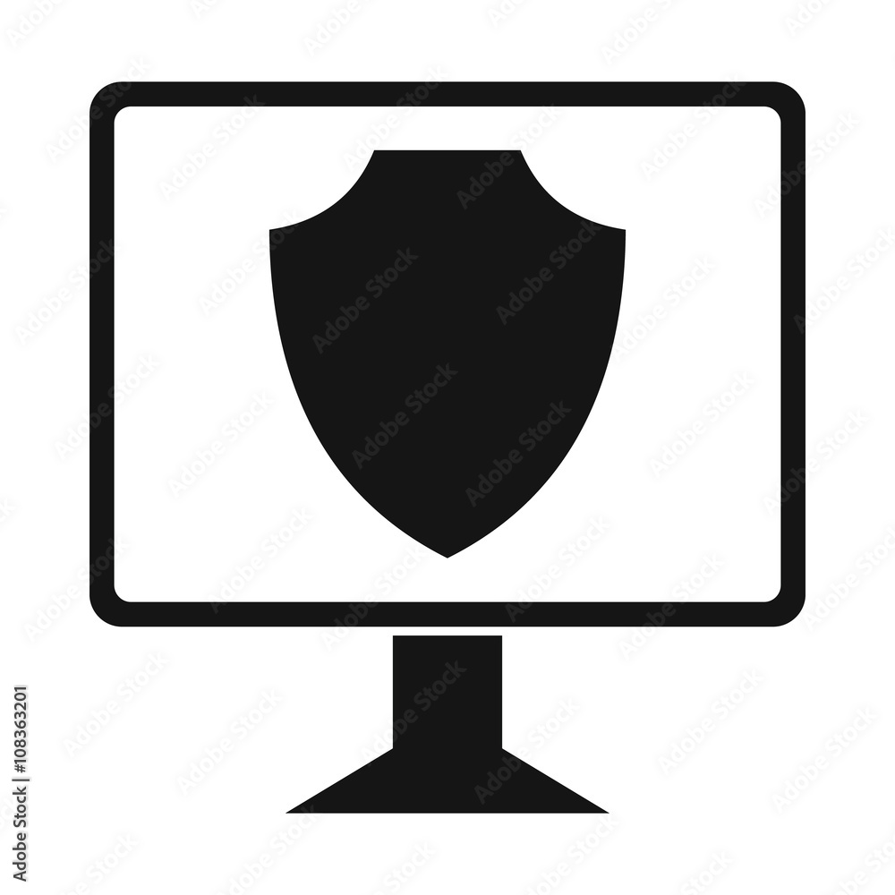 Poster monitor with security shield on the screen icon