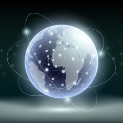 Futuristic technology background. Planet earth and satellite com