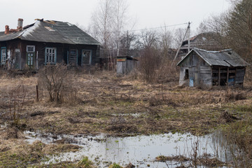 Old poor village and spring flooding