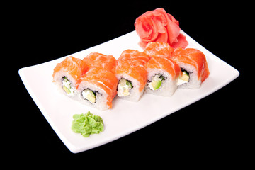 Set of sushi rolls with fish