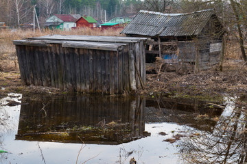 Old poor village and spring flooding 