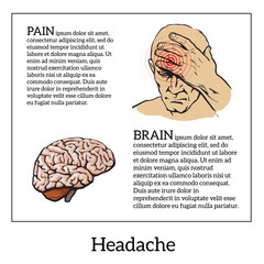 Picture a man with a headache, vector illustration sketch of a man who holds his hand to his head, pain in the head of a man, the concept of sickness or disease in the human head