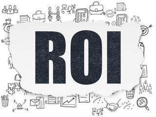 Finance concept: ROI on Torn Paper background