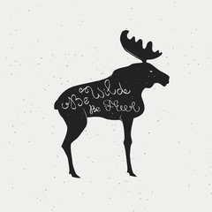 Hand draw lettering trendy poster with wild elk